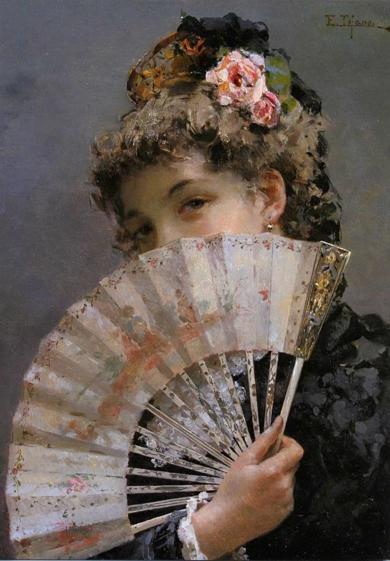 Donna che si copre il viso col ventaglio